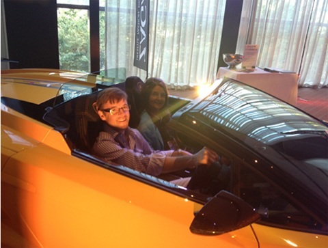 The trade display at the conference venue included a Ferrari / Lamborghini display which Jane and Hamish (pictured below) checked out during one of the lunch breaks.